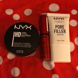 NYX finishing powder, butter gloss, and primer.